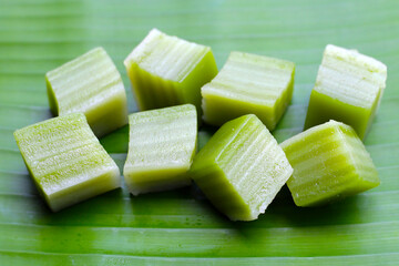 Steamed pandan layer cake. Thai Desserts.