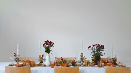 Blonde woman decorating Christmas table