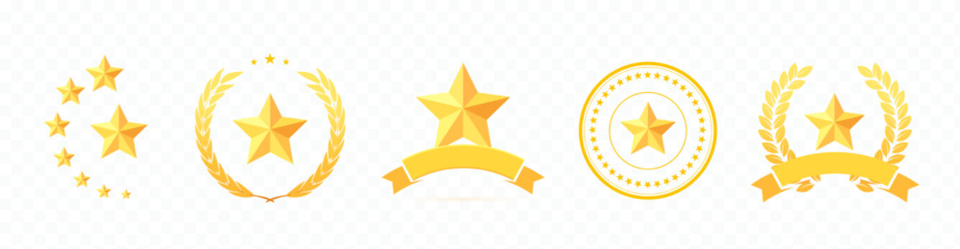 Gold star logo set. Vector medals and badges with stars. Achievement icons. Winner Prize. Competition Trophy