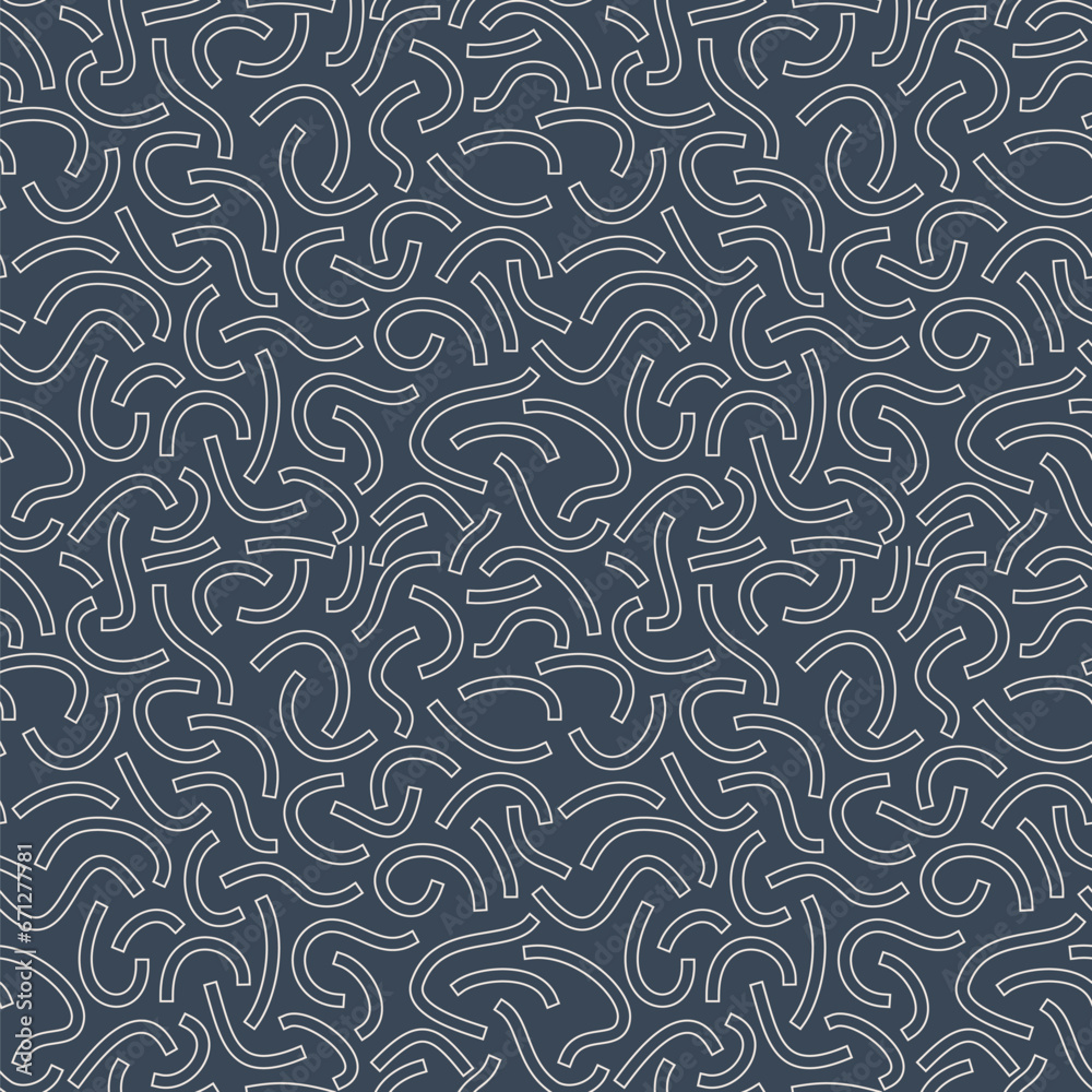 Poster monochrome geometric seamless pattern. white outline curved lines