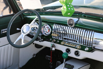 dashboard details of a vintage classic car