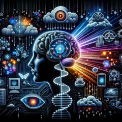 Artistic Depiction of a Digital Environment with Zeros and Ones Streaming from the Top At the Centerpiece a Human Brain Transitions into Digital Illustrations Wallpaper Digital Art Background Cover 