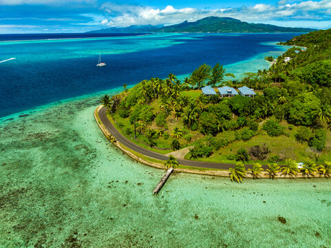 Taha'a by drone, French Polynesia