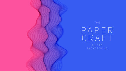 Violet to blue paper layers. 3D abstract gradient papercut. Colorful origami shape concept