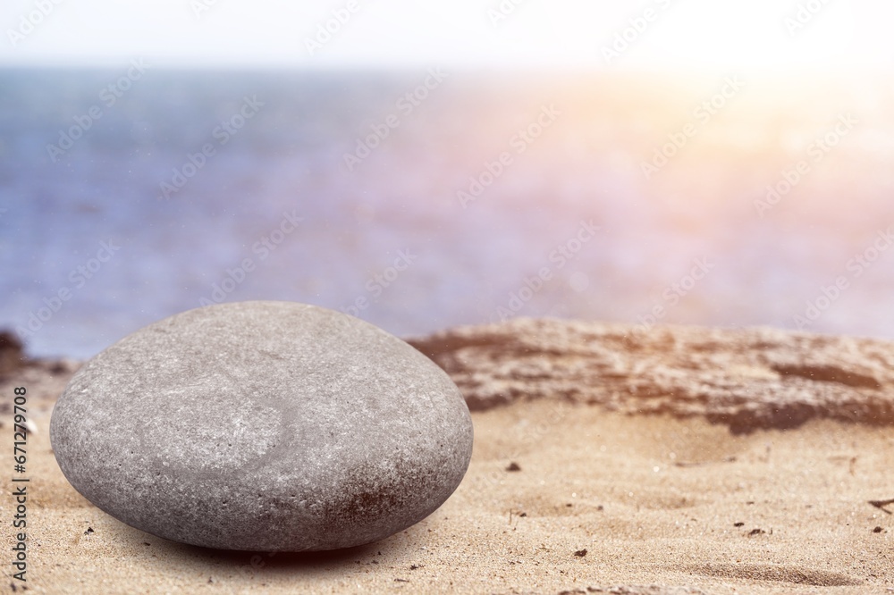 Canvas Prints Summer sand and sea background with stone podium