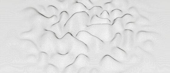 Abstract background with distorted line shapes on a white background. Monochrome sound line waves.