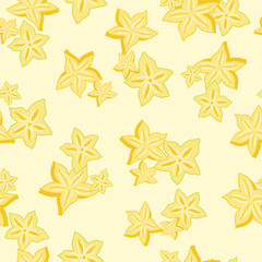 A Vector Repeat Pattern Design with Slices of Yellow Carambola, also Known as Star Fruit, on a Pale Yellow Background