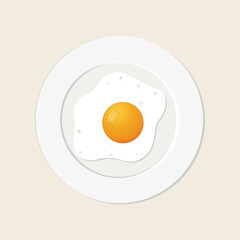 Fried eggs on a white round plate.Vector illustration