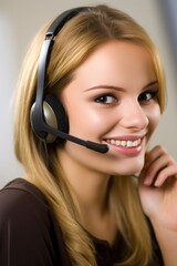 A young woman working in a call center