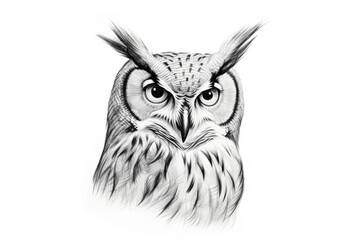 Fototapeta premium Owl Portrait in Black and White Graphic Isolated on White Background