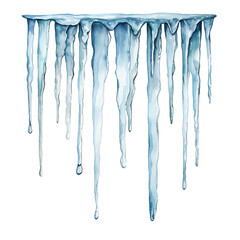 Hanging blue icicles painted in watercolor. Element for design, clip art - obrazy, fototapety, plakaty