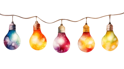 Foto op Plexiglas Christmas garland of colorful light bulbs, isolated watercolor illustration © Ольга Голубева