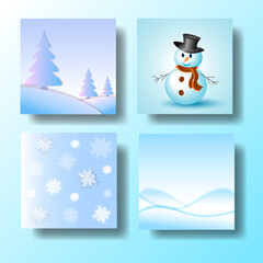 Winter sale social media post template, Winter sale instagram post pack, Template with snowfall and lettering for design of season flyers with discount offers