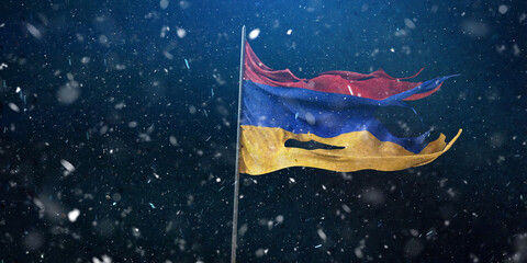 Armenia, Republic of Armenia Flag, Flag waving on dark background. 3D Design.