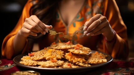 A close up of a woman hands making eid cookies.UHD wallpaper