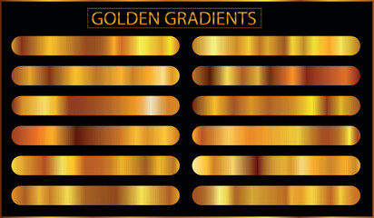 Gold metal gradient collection and gold foil texture set. Shiny vector sillustration for posters, brochure, invitation, wallpaper, flyers, banners.