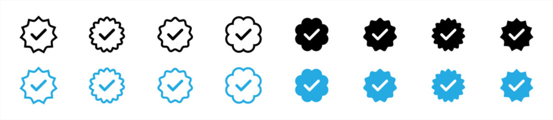 profile verification icon set in line style. approved or certified badge simple simple black symbol sign for apps, UI, and website, vector illustration