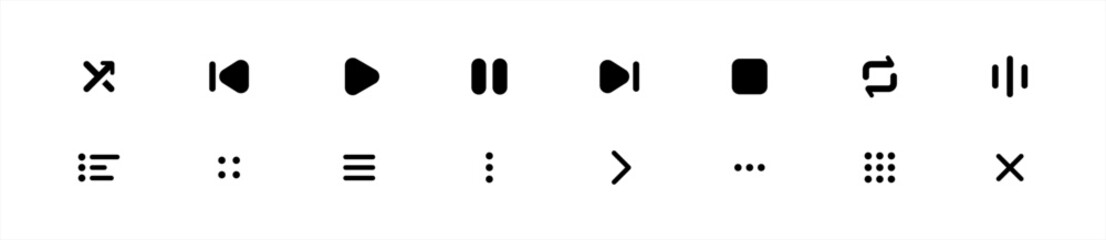 Media music player interface icon set in line style, Multimedia navigation symbol buttons. Video player, stream, Online broadcasting simple black sign for apps, UI, and website