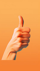 A hand giving a thumbs up sign on an orange background