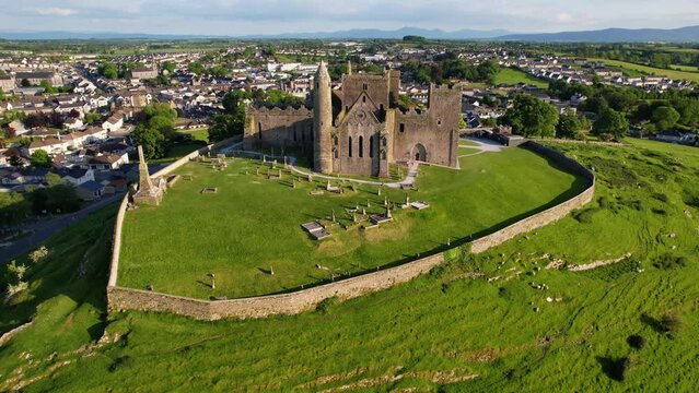 IRELAND- 8.27.2023 -Excellent aerial footage circling counterclockwise around Ireland's Rock of Cashel.
