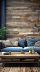 Creatively deigned living space with blue UHD wallpaper