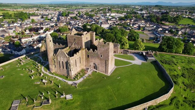 IRELAND- 8.27.2023 -Excellent aerial footage circling clockwise around Ireland's Rock of Cashel.