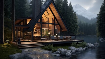 A rustic cabin design in the mountains - obrazy, fototapety, plakaty