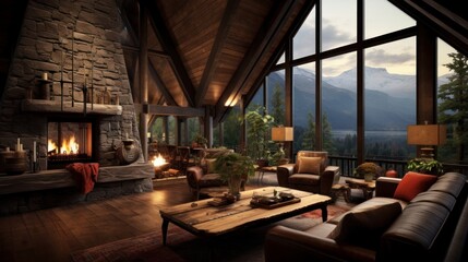 A rustic cabin design in the mountains - obrazy, fototapety, plakaty