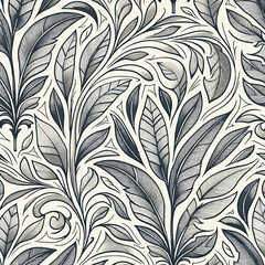 seamless floral pattern leaves pen drawing