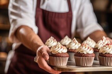 Talented Pastry Chef Displaying His Cupcake Creations