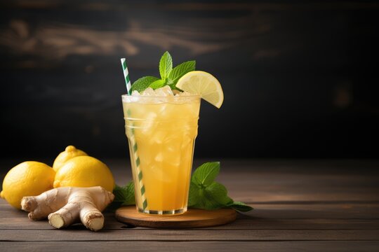 Refreshing Ginger Lemonade on a Dark Background
