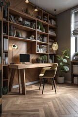 Fototapeta na wymiar Stylish modern interior of the workplace at home. Home office. AI generating