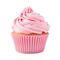 pink cupcake isolated on white transparent background, png, cutout