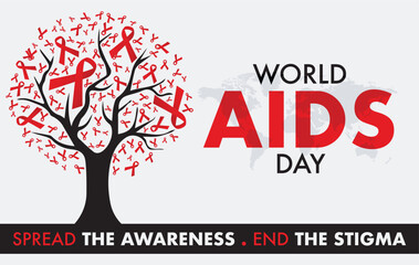 World AIDS Day 1 December , World Aids Day concept with shiny red ribbon of aids awareness