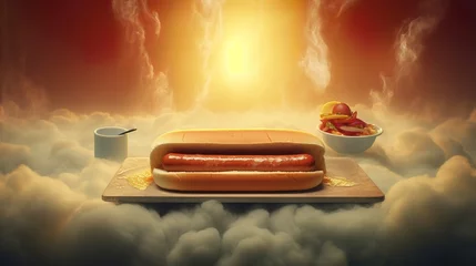 Fotobehang Hotdog food advertisement photo, generative ai © nikolettamuhari