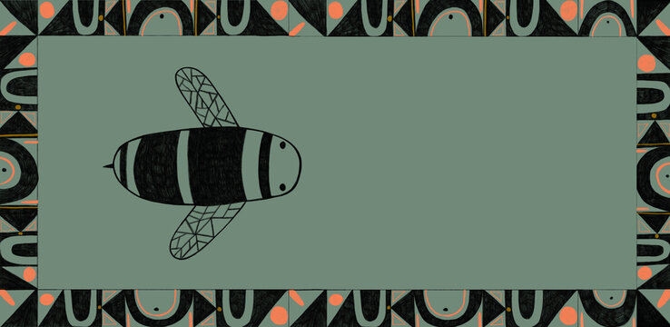Illustration of honeybee and abstract designs