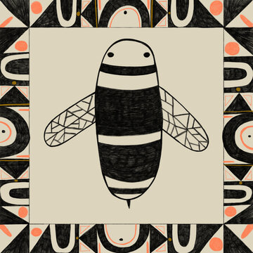 Illustration of honeybee and abstract designs