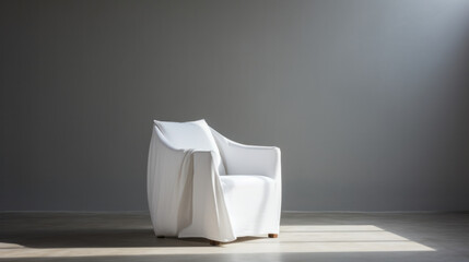 A white chair sitting in the middle of a room