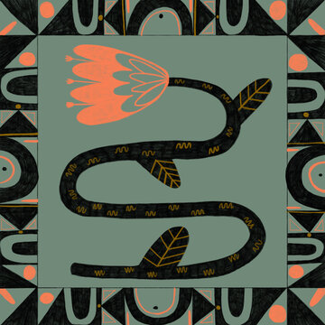 Flower with spiral stem and leaves