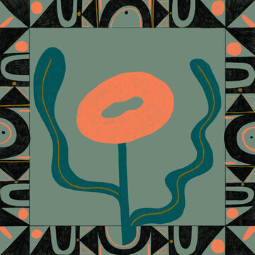 Orange flower in neo-primitive style