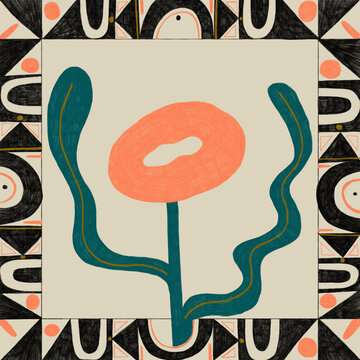 Orange flower in neo-primitive style
