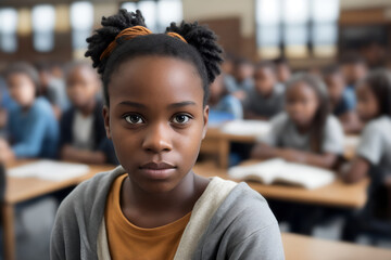 Black student in the classroom. African american teen posing in the classroom