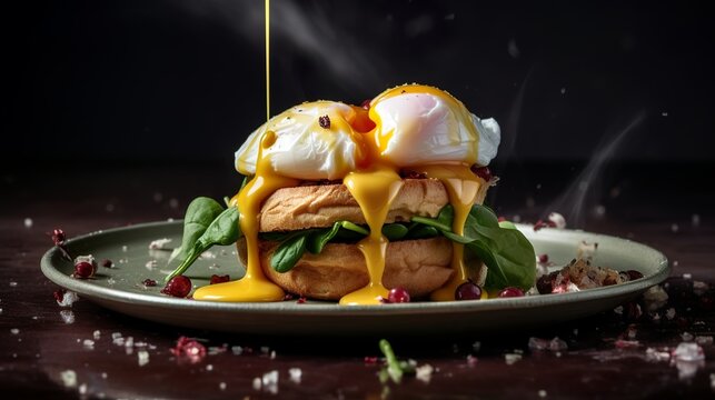 Eggs benedict with salmon food photo, generative ai