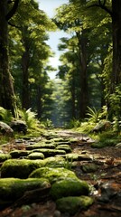 Forest road lines trees UHD wallpaper