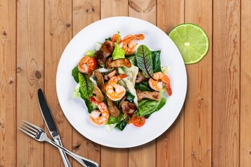 Tasty fresh salad dish in plate