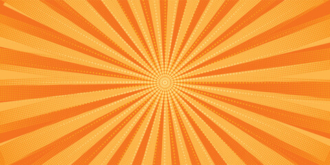 Yellow radial halftone background. Retro comic grain pixel texture. Pixelated dots cartoon wallpaper. Pop art fading wavy gradient pattern.