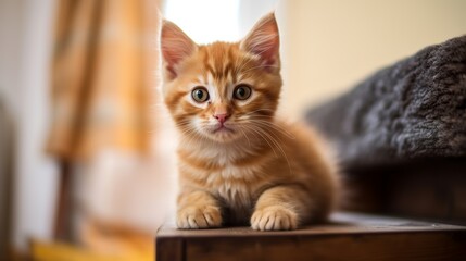 Small and cute kitten photo in sunlight, generative ai