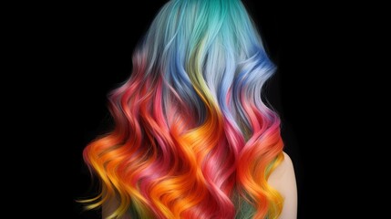 Vivid very colorful, rainbow colored long hair women, generative ai