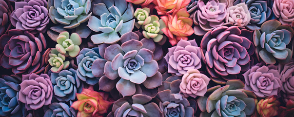 a variety of succulents - colourful succulent plant background	
