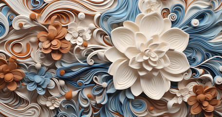 white and blue paper flowers on background